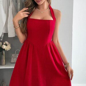 Halter Neck Summer Mini Dress | Casual A-Line Sleeveless Dress